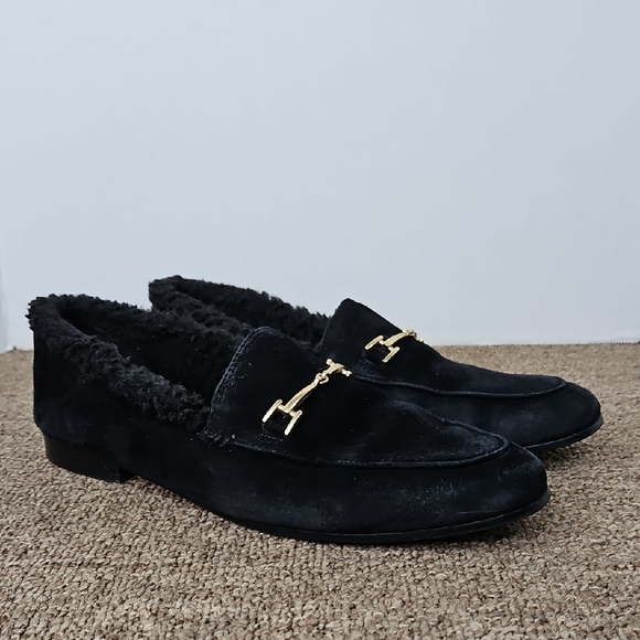 Sam Edelman Black Suede Fleece Lined Gold Buckle Sz 8 Womens - Picture 1 of 5